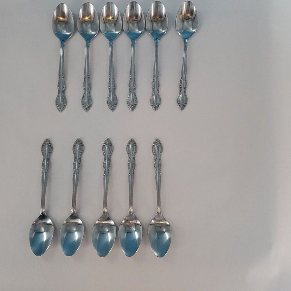 Imperial International Fleurette Teaspoons Flatware Stainless Lot Of 11